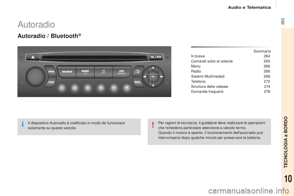 CITROEN BERLINGO MULTISPACE 2015 Libretti Di Uso E manutenzione (in Italian) 263
Berlingo-2-VP_it_Chap10b_Rd45_ed01-2015
autoradio
Autoradio / Bluetooth®
sommarioin b
reve
2 64
Comandi sotto al volante
2
65
Menu
266
Radio
266
si
stemi Multimediali
2
68
Telefono
CITROEN BERLINGO MULTISPACE 2015 Libretti Di Uso E manutenzione (in Italian) 263
Berlingo-2-VP_it_Chap10b_Rd45_ed01-2015
autoradio
Autoradio / Bluetooth®
sommarioin b
reve
2 64
Comandi sotto al volante
2
65
Menu
266
Radio
266
si
stemi Multimediali
2
68
Telefono