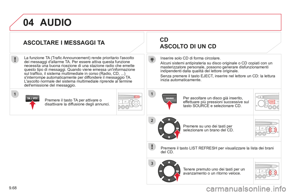 CITROEN BERLINGO MULTISPACE 2014 Libretti Di Uso E manutenzione (in Italian) 9.68
04
Berlingo_2_VP_papier_it_Chap09c_RD45_ed01_2014
AUDIO
Inserire solo CD di forma circolare.
Alcuni sistemi antipirateria su disco originale o CD copiati con un masterizzatore personale, po CITROEN BERLINGO MULTISPACE 2014 Libretti Di Uso E manutenzione (in Italian) 9.68
04
Berlingo_2_VP_papier_it_Chap09c_RD45_ed01_2014
AUDIO
Inserire solo CD di forma circolare.
Alcuni sistemi antipirateria su disco originale o CD copiati con un masterizzatore personale, po