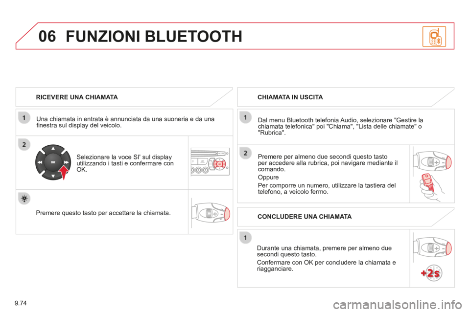 CITROEN BERLINGO MULTISPACE 2014 Libretti Di Uso E manutenzione (in Italian) 9.74
06
Berlingo_2_VP_papier_it_Chap09c_RD45_ed01_2014
RICEVERE UNA CHIAMATA
Una chiamata in entrata è annunciata da una suoneria e da una fi nestra sul display del veicolo.
Selezionare CITROEN BERLINGO MULTISPACE 2014 Libretti Di Uso E manutenzione (in Italian) 9.74
06
Berlingo_2_VP_papier_it_Chap09c_RD45_ed01_2014
RICEVERE UNA CHIAMATA
Una chiamata in entrata è annunciata da una suoneria e da una fi nestra sul display del veicolo.
Selezionare