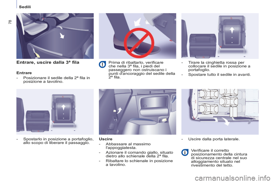 CITROEN BERLINGO MULTISPACE 2014 Libretti Di Uso E manutenzione (in Italian) Sedili
Berlingo_2_VP_papier_it_Chap03_Ergonomie_ed01-2014
78
Entrare, uscire dalla 3ª fila
Entrare
- Posizionare il sedile della 2ª fi la in posizione a tavolino.
Uscire
- CITROEN BERLINGO MULTISPACE 2014 Libretti Di Uso E manutenzione (in Italian) Sedili
Berlingo_2_VP_papier_it_Chap03_Ergonomie_ed01-2014
78
Entrare, uscire dalla 3ª fila
Entrare
- Posizionare il sedile della 2ª fi la in posizione a tavolino.
Uscire
-