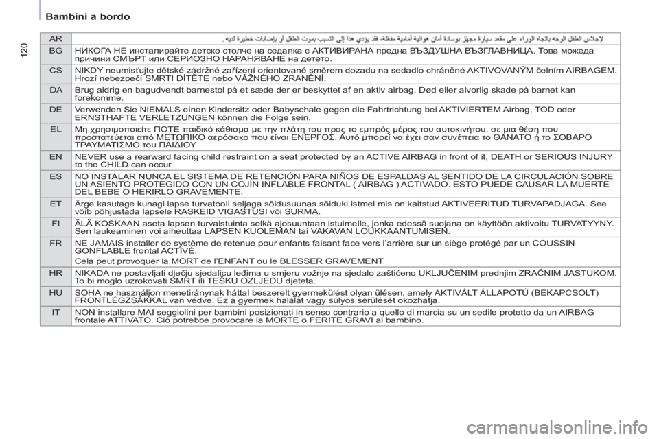 CITROEN BERLINGO MULTISPACE 2013 Libretti Di Uso E manutenzione (in Italian) AR
BGНИКОГА НЕ инсталирайте детско столче на седалка с АКТИВИРАНА предна ВЪЗДУШНА ВЪЗГЛАВНИЦА. То в а можеда
п CITROEN BERLINGO MULTISPACE 2013 Libretti Di Uso E manutenzione (in Italian) AR
BGНИКОГА НЕ инсталирайте детско столче на седалка с АКТИВИРАНА предна ВЪЗДУШНА ВЪЗГЛАВНИЦА. То в а можеда
п
