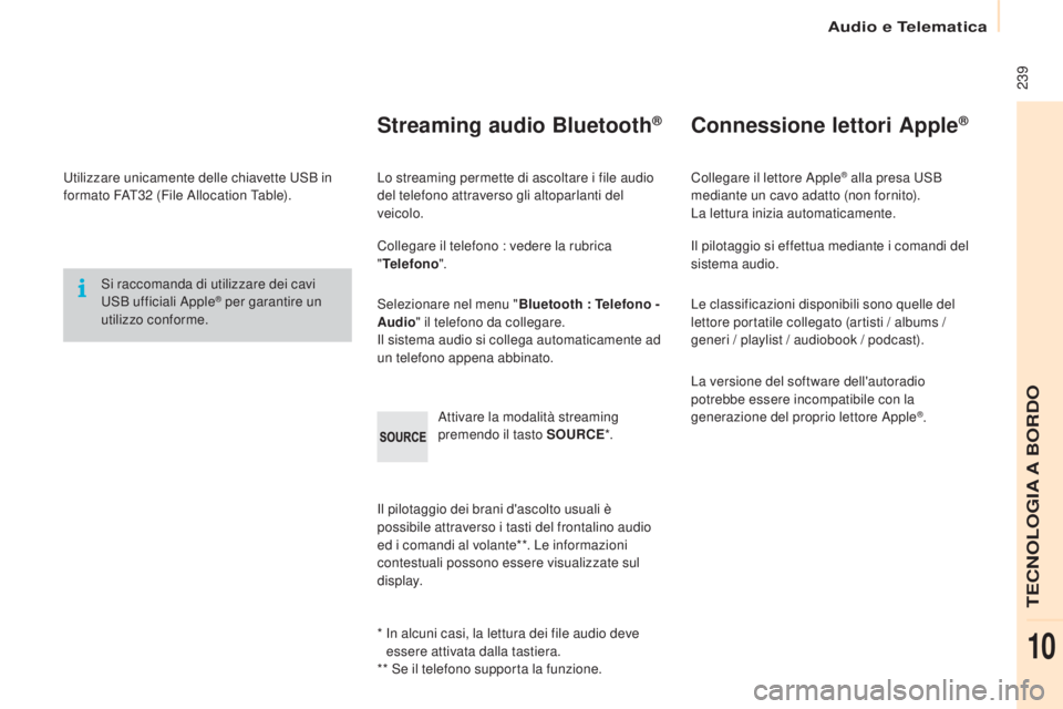CITROEN BERLINGO ELECTRIC 2017  Libretti Di Uso E manutenzione (in Italian)  239
Berlingo-2-Vu_it_Chap10b_R d45_ed01-2015
utilizzare unicamente delle chiavette  usB i n 
formato FaT 32   (File  al location Table).
si r

accomanda di utilizzare dei cavi 
u

s
B
  ufficiali  a
