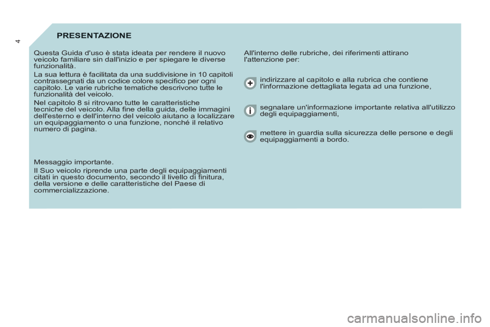 CITROEN BERLINGO ELECTRIC 2015 Libretti Di Uso E manutenzione (in Italian) 4PRESENTAZIONE
Allinterno delle rubriche, dei riferimenti attirano
lattenzione per: Questa Guida duso è stata ideata per rendere il nuovo
veicolo familiare sin dallinizio e per spiegare l CITROEN BERLINGO ELECTRIC 2015 Libretti Di Uso E manutenzione (in Italian) 4PRESENTAZIONE
Allinterno delle rubriche, dei riferimenti attirano
lattenzione per: Questa Guida duso è stata ideata per rendere il nuovo
veicolo familiare sin dallinizio e per spiegare l