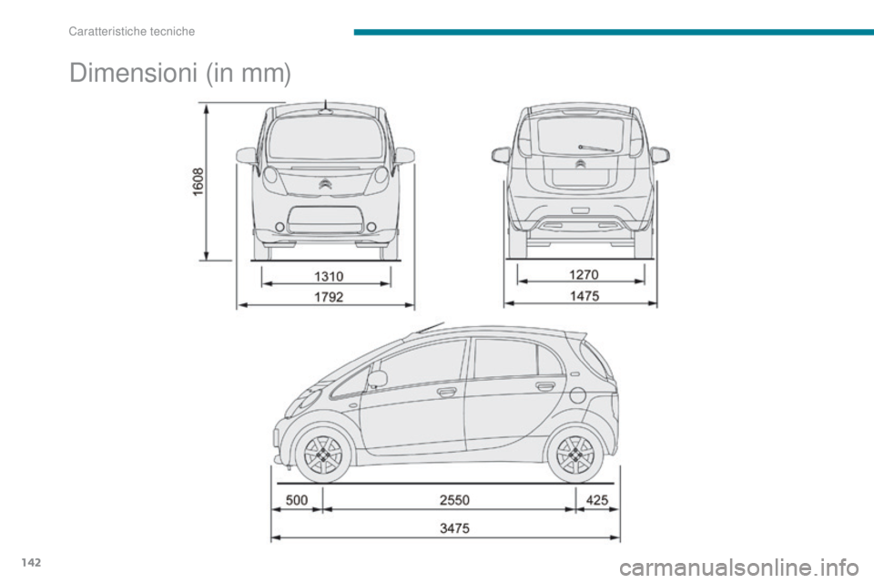 CITROEN C-ZERO 2017 Libretti Di Uso E manutenzione (in Italian) 142
C-Zero_it_Chap09_caracteristiques-techniques_ed01-2016
Dimensioni (in mm)
Caratteristiche tecniche CITROEN C-ZERO 2017 Libretti Di Uso E manutenzione (in Italian) 142
C-Zero_it_Chap09_caracteristiques-techniques_ed01-2016
Dimensioni (in mm)
Caratteristiche tecniche