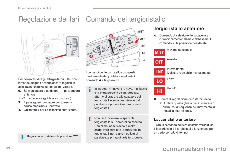 CITROEN C-ZERO 2017 Libretti Di Uso E manutenzione (in Italian) 56
C-Zero_it_Chap04_eclairage-et-visibilite_ed01-2016
Comando del tergicristallo
Tergicristallo anteriore
i comandi del tergicristallo sono gestiti
d irettamente dal guidatore mediante il
comando
CITROEN C-ZERO 2017 Libretti Di Uso E manutenzione (in Italian) 56
C-Zero_it_Chap04_eclairage-et-visibilite_ed01-2016
Comando del tergicristallo
Tergicristallo anteriore
i comandi del tergicristallo sono gestiti
d irettamente dal guidatore mediante il
comando