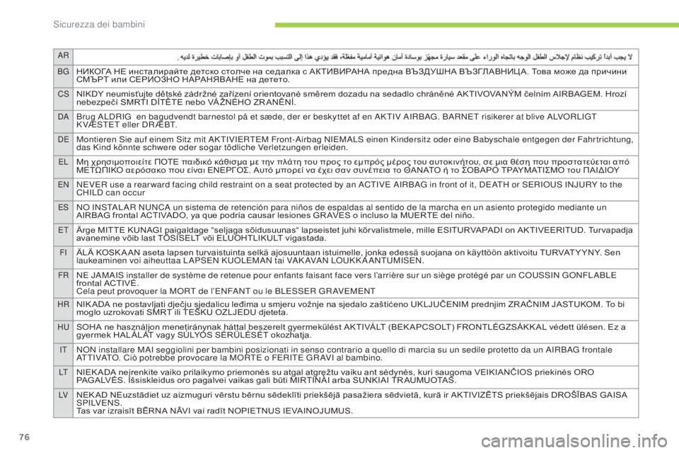 CITROEN C-ZERO 2016  Libretti Di Uso E manutenzione (in Italian) aR
BG
НИКОГА НЕ инсталирайте детско столче на седалка с АКТИВИРАНА предна ВЪЗДУШНА ВЪЗГЛАВНИЦ А. Това може да п�