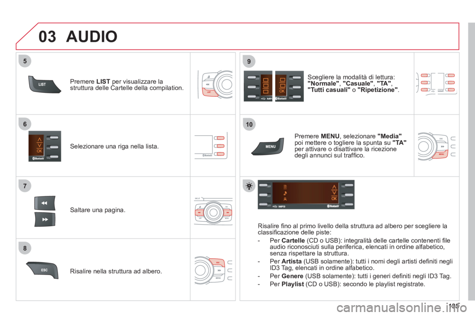 CITROEN C-ZERO 2011 Libretti Di Uso E manutenzione (in Italian) 7
6
8
9
03
5
10
Selezionare una riga nella lista.
Saltare una pa
gina.
Scegliere la modalità di lettura:"Normale" , "Casuale" , "TA" ,"Tutti casuali"o "Ripetizione".
Ri
salire nella struttura ad CITROEN C-ZERO 2011 Libretti Di Uso E manutenzione (in Italian) 7
6
8
9
03
5
10
Selezionare una riga nella lista.
Saltare una pa
gina.
Scegliere la modalità di lettura:"Normale" , "Casuale" , "TA" ,"Tutti casuali"o "Ripetizione".
Ri
salire nella struttura ad