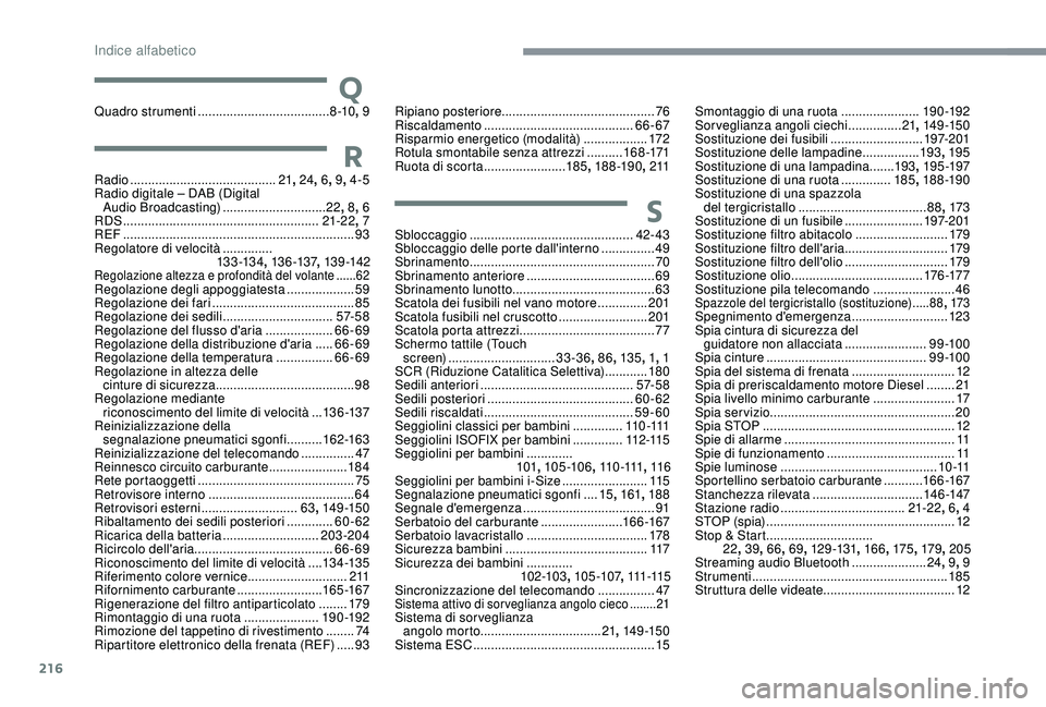 CITROEN C3 AIRCROSS 2019 Libretti Di Uso E manutenzione (in Italian) 216
QQuadro strumenti ..................................... 8 -10, 9
RRadio ......................................... 21, 24 , 6, 9, 4-5
Radio digitale – DAB (Digital Audio Broadcasting)
...... CITROEN C3 AIRCROSS 2019 Libretti Di Uso E manutenzione (in Italian) 216
QQuadro strumenti ..................................... 8 -10, 9
RRadio ......................................... 21, 24 , 6, 9, 4-5
Radio digitale – DAB (Digital Audio Broadcasting)
......