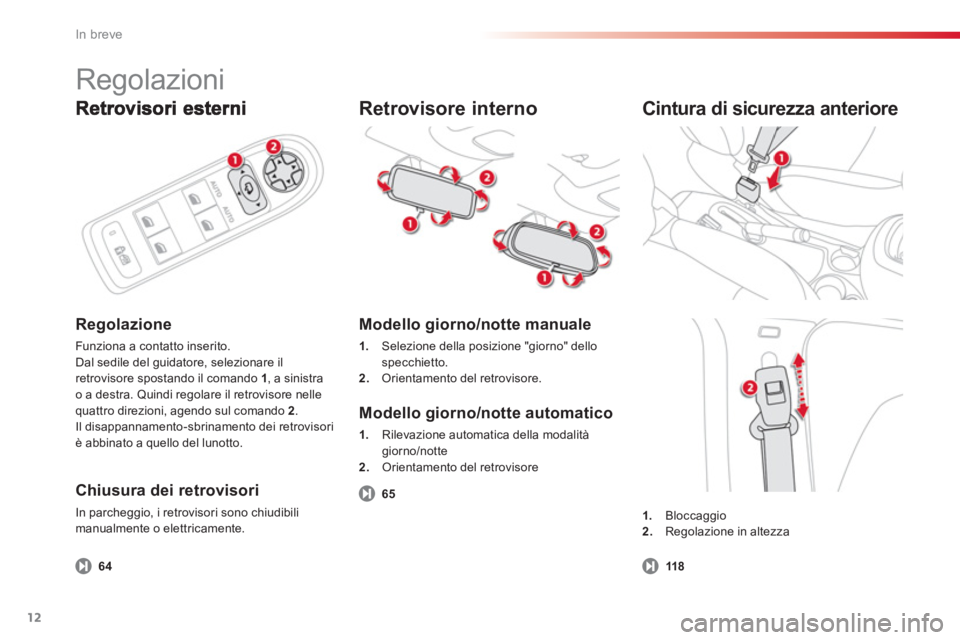 CITROEN C3 PICASSO 2014 Libretti Di Uso E manutenzione (in Italian) In breve
12
Regolazione
Funziona a contatto inserito.
Dal sedile del guidatore, selezionare il retrovisore spostando il comando 1 , a sinistra
o a destra. Quindi regolare il retrovisore nelle
CITROEN C3 PICASSO 2014 Libretti Di Uso E manutenzione (in Italian) In breve
12
Regolazione
Funziona a contatto inserito.
Dal sedile del guidatore, selezionare il retrovisore spostando il comando 1 , a sinistra
o a destra. Quindi regolare il retrovisore nelle