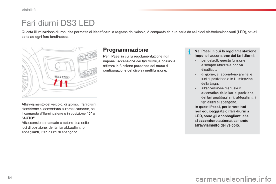 CITROEN C3 PICASSO 2014 Libretti Di Uso E manutenzione (in Italian) Visibilità
84
Fari diurni DS3 LED
Allavviamento del veicolo, di giorno, i fari diurni dambiente si accendono automaticamente, se
il comando dilluminazione è in posizione "0"
o" CITROEN C3 PICASSO 2014 Libretti Di Uso E manutenzione (in Italian) Visibilità
84
Fari diurni DS3 LED
Allavviamento del veicolo, di giorno, i fari diurni dambiente si accendono automaticamente, se
il comando dilluminazione è in posizione "0"
o"