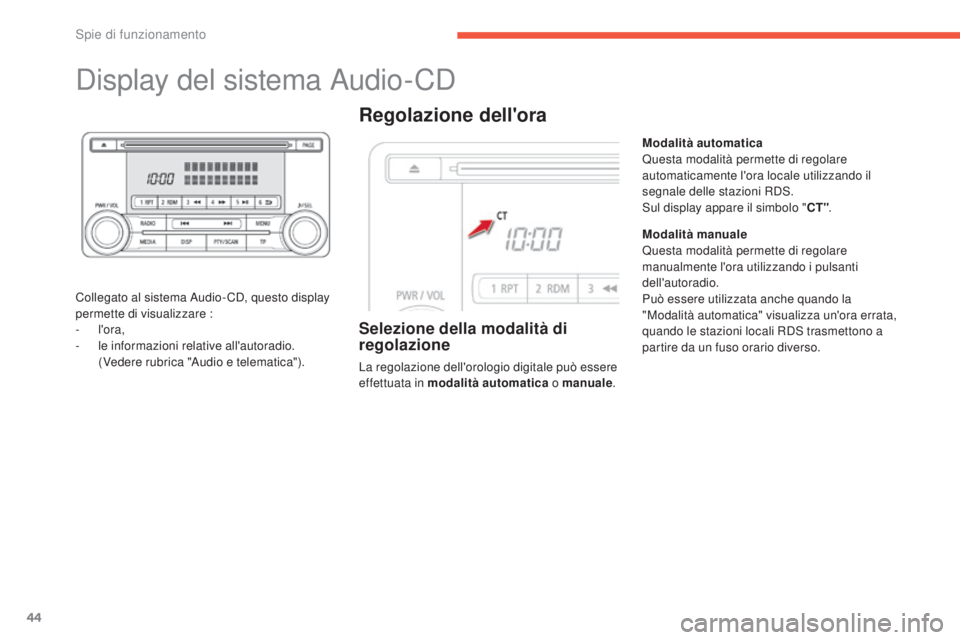 CITROEN C3 AIRCROSS 2016 Libretti Di Uso E manutenzione (in Italian) 44
display del sistema Audio-Cd
Collegato al sistema Audio- Cd, questo display
permette di visualizzare :
-
l'ora,
-
l
e informazioni relative all'autoradio.
(
Vedere rubrica "Audio CITROEN C3 AIRCROSS 2016 Libretti Di Uso E manutenzione (in Italian) 44
display del sistema Audio-Cd
Collegato al sistema Audio- Cd, questo display
permette di visualizzare :
-
l'ora,
-
l
e informazioni relative all'autoradio.
(
Vedere rubrica "Audio