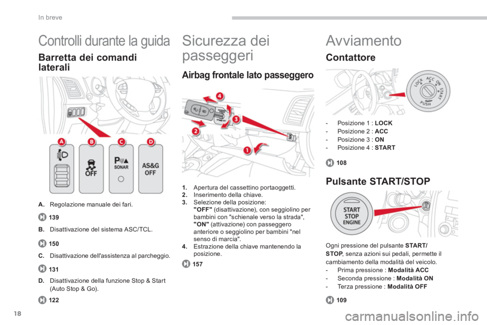 CITROEN C3 AIRCROSS 2014  Libretti Di Uso E manutenzione (in Italian) 18
In breve
  Controlli durante la guida 
 
 
 
A. 
  Regolazione manuale dei fari. 
 
 
Barretta dei comandi 
laterali 
   
 
1. 
  Apertura del cassettino portaoggetti. 
   
2. 
  Inserimento della 