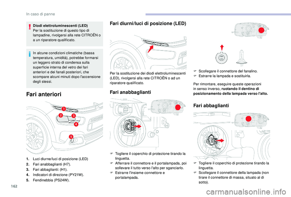 CITROEN C4 CACTUS 2019 Libretti Di Uso E manutenzione (in Italian) 162
Diodi elettroluminescenti (LED)
Per la sostituzione di questo tipo di
lampadine, rivolgersi alla rete CITROËN o
a un riparatore qualificato.
In alcune condizioni climatiche (bassa
temperatura, CITROEN C4 CACTUS 2019 Libretti Di Uso E manutenzione (in Italian) 162
Diodi elettroluminescenti (LED)
Per la sostituzione di questo tipo di
lampadine, rivolgersi alla rete CITROËN o
a un riparatore qualificato.
In alcune condizioni climatiche (bassa
temperatura,
