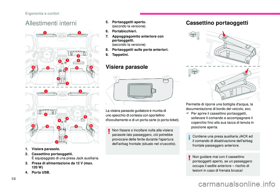 CITROEN C4 CACTUS 2019 Libretti Di Uso E manutenzione (in Italian) 56
Allestimenti interni5.Portaoggetti aperto.
(secondo la versione).
6. Portabicchieri.
7. Appoggiagomito anteriore con
portaoggetti.
(secondo la versione).
8. Portaoggetti sulle porte anteriori.
9. CITROEN C4 CACTUS 2019 Libretti Di Uso E manutenzione (in Italian) 56
Allestimenti interni5.Portaoggetti aperto.
(secondo la versione).
6. Portabicchieri.
7. Appoggiagomito anteriore con
portaoggetti.
(secondo la versione).
8. Portaoggetti sulle porte anteriori.
9.
