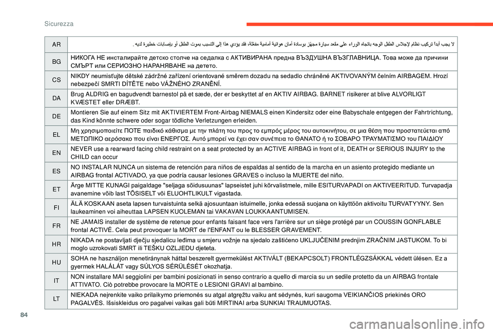 CITROEN C4 CACTUS 2019 Libretti Di Uso E manutenzione (in Italian) 84
AR
BG НИКОГА НЕ инсталирайте детско столче на седалка с АКТИВИРАНА предна ВЪЗДУШНА ВЪЗГЛАВНИЦА. Това може да CITROEN C4 CACTUS 2019 Libretti Di Uso E manutenzione (in Italian) 84
AR
BG НИКОГА НЕ инсталирайте детско столче на седалка с АКТИВИРАНА предна ВЪЗДУШНА ВЪЗГЛАВНИЦА. Това може да