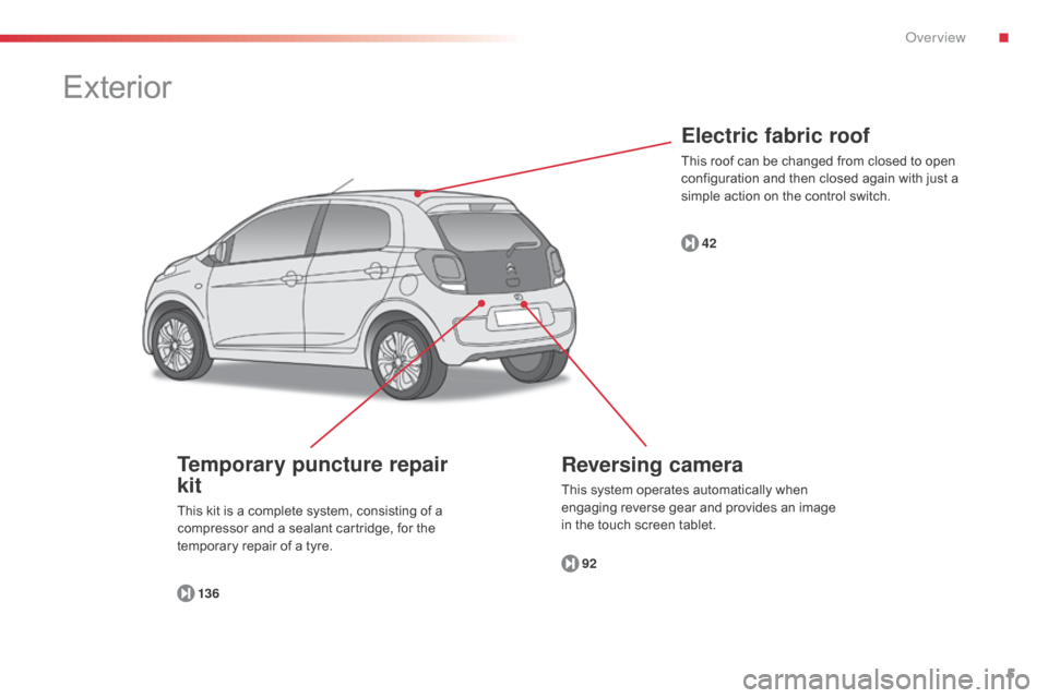 Citroen C1 RHD 2014 1.G Owners Manual 5
Electric fabric roof
This roof can be changed from closed to open
configuration and then closed again with just a
simple action on the control switch.42
Reversing camera
This system operates autom Citroen C1 RHD 2014 1.G Owners Manual 5
Electric fabric roof
This roof can be changed from closed to open
configuration and then closed again with just a
simple action on the control switch.42
Reversing camera
This system operates autom