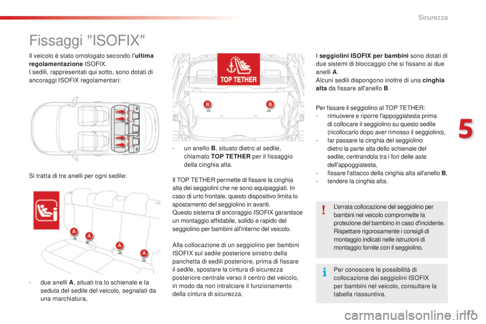 CITROEN C4 CACTUS 2018 Libretti Di Uso E manutenzione (in Italian) 113
C4-cactus_it_Chap05_securite_ed01-2016
Il veicolo è stato omologato secondo l'ultima
regolamentazione ISOFIX.
I sedili, rappresentati qui sotto, sono dotati di
ancoraggi ISOFIX regolamenta CITROEN C4 CACTUS 2018 Libretti Di Uso E manutenzione (in Italian) 113
C4-cactus_it_Chap05_securite_ed01-2016
Il veicolo è stato omologato secondo l'ultima
regolamentazione ISOFIX.
I sedili, rappresentati qui sotto, sono dotati di
ancoraggi ISOFIX regolamenta
