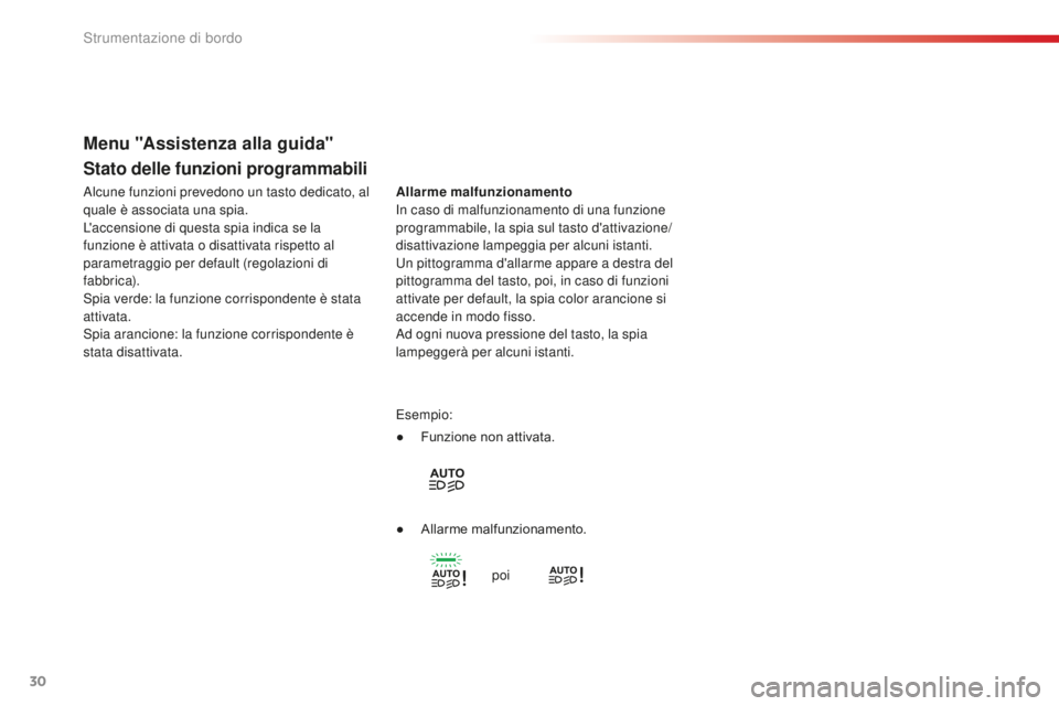 CITROEN C4 CACTUS 2018 Libretti Di Uso E manutenzione (in Italian) 30
C4-cactus_it_Chap01_Instruments-de-bord_ed01-2016
Stato delle funzioni programmabili
Allarme malfunzionamento
In caso di malfunzionamento di una funzione
programmabile, la spia sul tasto d'att CITROEN C4 CACTUS 2018 Libretti Di Uso E manutenzione (in Italian) 30
C4-cactus_it_Chap01_Instruments-de-bord_ed01-2016
Stato delle funzioni programmabili
Allarme malfunzionamento
In caso di malfunzionamento di una funzione
programmabile, la spia sul tasto d'att