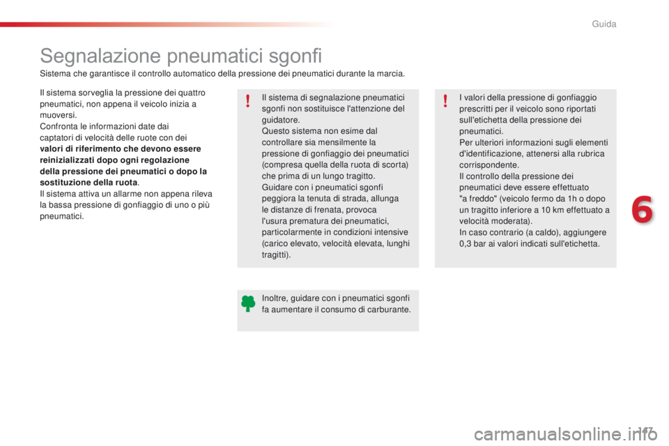 CITROEN C4 CACTUS 2016 Libretti Di Uso E manutenzione (in Italian) 147
C4-cactus_it_Chap06_conduite_ed01-2015
Segnalazione pneumatici sgonfi
Il sistema sorveglia la pressione dei quattro
pneumatici, non appena il veicolo inizia a
muoversi.
Confronta le informazioni CITROEN C4 CACTUS 2016 Libretti Di Uso E manutenzione (in Italian) 147
C4-cactus_it_Chap06_conduite_ed01-2015
Segnalazione pneumatici sgonfi
Il sistema sorveglia la pressione dei quattro
pneumatici, non appena il veicolo inizia a
muoversi.
Confronta le informazioni