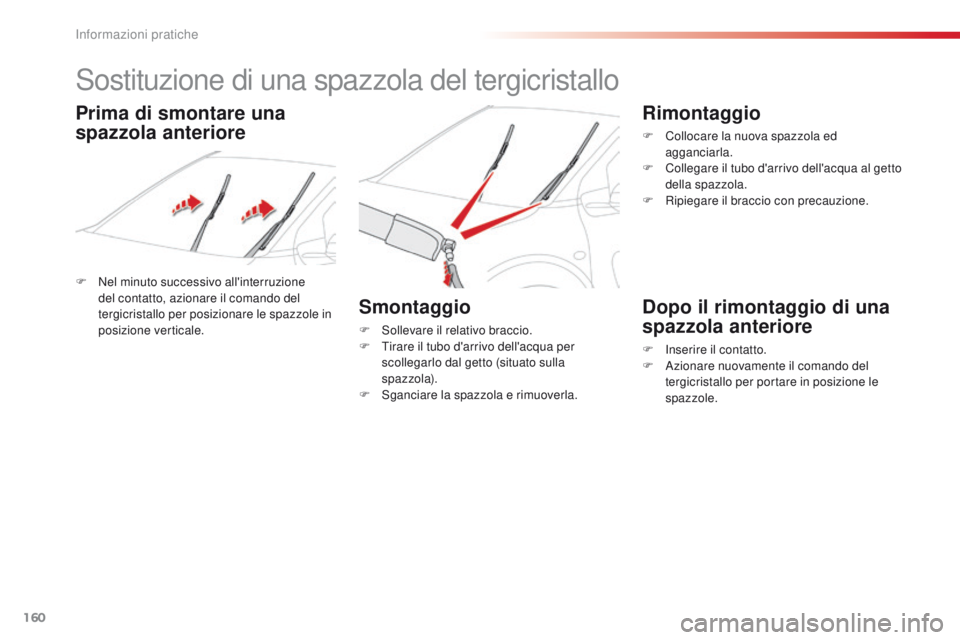 CITROEN C4 CACTUS 2016 Libretti Di Uso E manutenzione (in Italian) 160
C4-cactus_it_Chap07_info-pratiques_ed01-2015
Sostituzione di una spazzola del tergicristallo
F Nel minuto successivo all'interruzione del contatto, azionare il comando del
tergicristallo per CITROEN C4 CACTUS 2016 Libretti Di Uso E manutenzione (in Italian) 160
C4-cactus_it_Chap07_info-pratiques_ed01-2015
Sostituzione di una spazzola del tergicristallo
F Nel minuto successivo all'interruzione del contatto, azionare il comando del
tergicristallo per