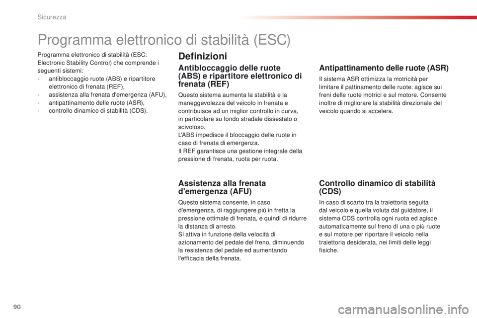 CITROEN C4 CACTUS 2016 Libretti Di Uso E manutenzione (in Italian) 90
C4-cactus_it_Chap05_securite_ed01-2015
Programma elettronico di stabilità (ESC:
Electronic Stability Control) che comprende i
seguenti sistemi:
-
an
tibloccaggio ruote (ABS) e ripartitore
elet CITROEN C4 CACTUS 2016 Libretti Di Uso E manutenzione (in Italian) 90
C4-cactus_it_Chap05_securite_ed01-2015
Programma elettronico di stabilità (ESC:
Electronic Stability Control) che comprende i
seguenti sistemi:
-
an
tibloccaggio ruote (ABS) e ripartitore
elet