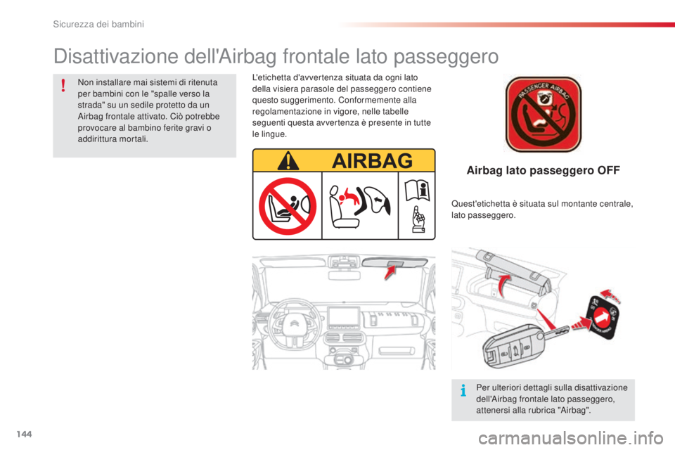 CITROEN C4 CACTUS 2015 Libretti Di Uso E manutenzione (in Italian) 144
C4-cactus_it_Chap08_securite-enfants_ed02-2014
Airbag lato passeggero OFF
L'etichetta d'avvertenza situata da ogni lato
della visiera parasole del passeggero contiene
questo suggerimento CITROEN C4 CACTUS 2015 Libretti Di Uso E manutenzione (in Italian) 144
C4-cactus_it_Chap08_securite-enfants_ed02-2014
Airbag lato passeggero OFF
L'etichetta d'avvertenza situata da ogni lato
della visiera parasole del passeggero contiene
questo suggerimento