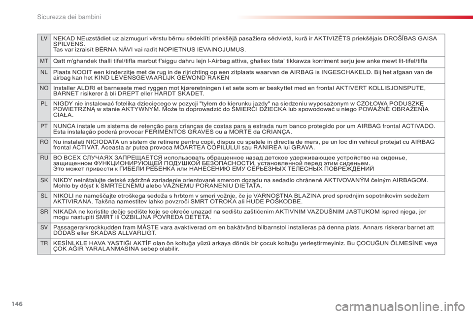 CITROEN C4 CACTUS 2015 Libretti Di Uso E manutenzione (in Italian) 146
LVNEK AD NEuzstādiet uz aizmuguri vērstu bērnu sēdeklīti priekšējā pasažiera sēdvietā, kurā ir AKTIVIZĒTS priekšējais DROŠĪBAS GAISA sPiLV E Ns.
T
as var izraisīt BĒRNA NĀVI va CITROEN C4 CACTUS 2015 Libretti Di Uso E manutenzione (in Italian) 146
LVNEK AD NEuzstādiet uz aizmuguri vērstu bērnu sēdeklīti priekšējā pasažiera sēdvietā, kurā ir AKTIVIZĒTS priekšējais DROŠĪBAS GAISA sPiLV E Ns.
T
as var izraisīt BĒRNA NĀVI va