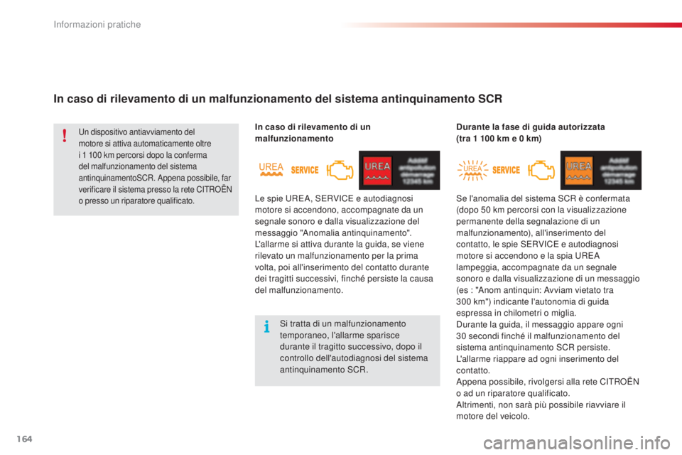 CITROEN C4 CACTUS 2015  Libretti Di Uso E manutenzione (in Italian) 164
C4-cactus_it_Chap09_info-pratiques_ed02-2014
In caso di rilevamento di un malfunzionamento del sistema antinquinamento SCR
In caso di rilevamento di un 
malfunzionamento Durante la fase di guida a