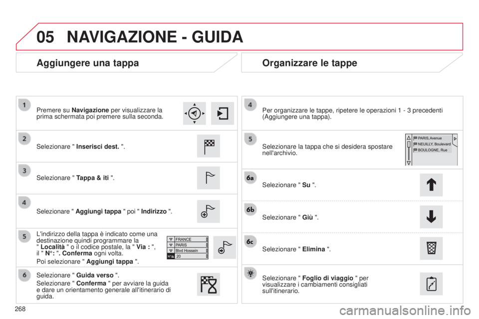CITROEN C4 CACTUS 2015 Libretti Di Uso E manutenzione (in Italian) 05
268
Aggiungere una tappaOrganizzare le tappe
selezionare " Inserisci dest. ".
s
elezionare " Tappa & iti ".
s
elezionare " Aggiungi tappa " poi " Indirizzo ".
L& CITROEN C4 CACTUS 2015 Libretti Di Uso E manutenzione (in Italian) 05
268
Aggiungere una tappaOrganizzare le tappe
selezionare " Inserisci dest. ".
s
elezionare " Tappa & iti ".
s
elezionare " Aggiungi tappa " poi " Indirizzo ".
L&