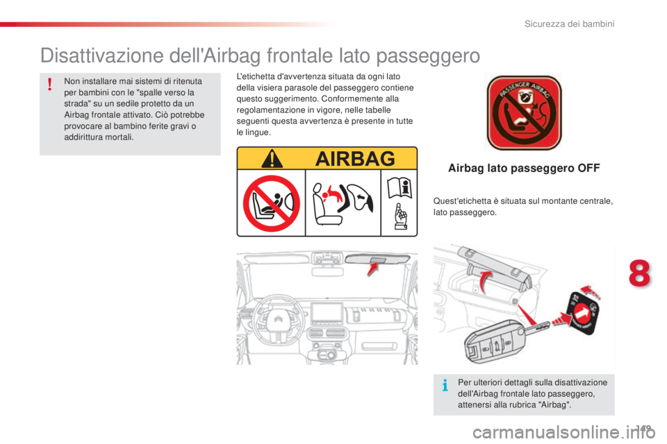 CITROEN C4 CACTUS 2014 Libretti Di Uso E manutenzione (in Italian) 149
E3_it_Chap08_securite_enfants_ed01-2014
Airbag lato passeggero OFF
L'etichetta d'avvertenza situata da ogni lato
della visiera parasole del passeggero contiene
questo suggerimento. Confo CITROEN C4 CACTUS 2014 Libretti Di Uso E manutenzione (in Italian) 149
E3_it_Chap08_securite_enfants_ed01-2014
Airbag lato passeggero OFF
L'etichetta d'avvertenza situata da ogni lato
della visiera parasole del passeggero contiene
questo suggerimento. Confo
