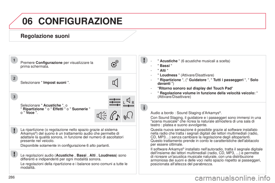CITROEN C4 CACTUS 2014 Libretti Di Uso E manutenzione (in Italian) 06
E3_it_Chap12b_SMEGplus_ed01-2014
286
CONFIGURAZIONE
- " Acustiche " (6 acustiche musicali a scelta)
- " Bassi "
-
" Alti "
-
" Loudness " (Attivare/Disattivar CITROEN C4 CACTUS 2014 Libretti Di Uso E manutenzione (in Italian) 06
E3_it_Chap12b_SMEGplus_ed01-2014
286
CONFIGURAZIONE
- " Acustiche " (6 acustiche musicali a scelta)
- " Bassi "
-
" Alti "
-
" Loudness " (Attivare/Disattivar
