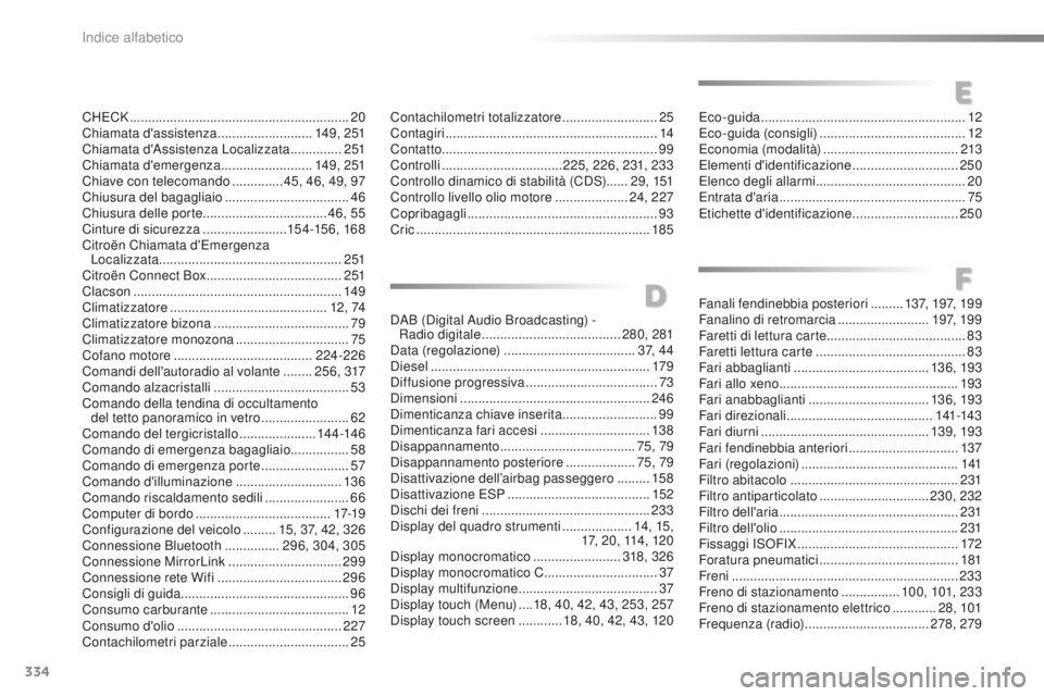 CITROEN C5 2016 Libretti Di Uso E manutenzione (in Italian) 334
C5_it_Chap12_index-alpha_ed01-2015
daB (digital au dio Broadcasting) -
Radio digitale ...................................... 280, 281
da
ta (regolazione)
..............................
..... CITROEN C5 2016 Libretti Di Uso E manutenzione (in Italian) 334
C5_it_Chap12_index-alpha_ed01-2015
daB (digital au dio Broadcasting) -
Radio digitale ...................................... 280, 281
da
ta (regolazione)
..............................
.....
