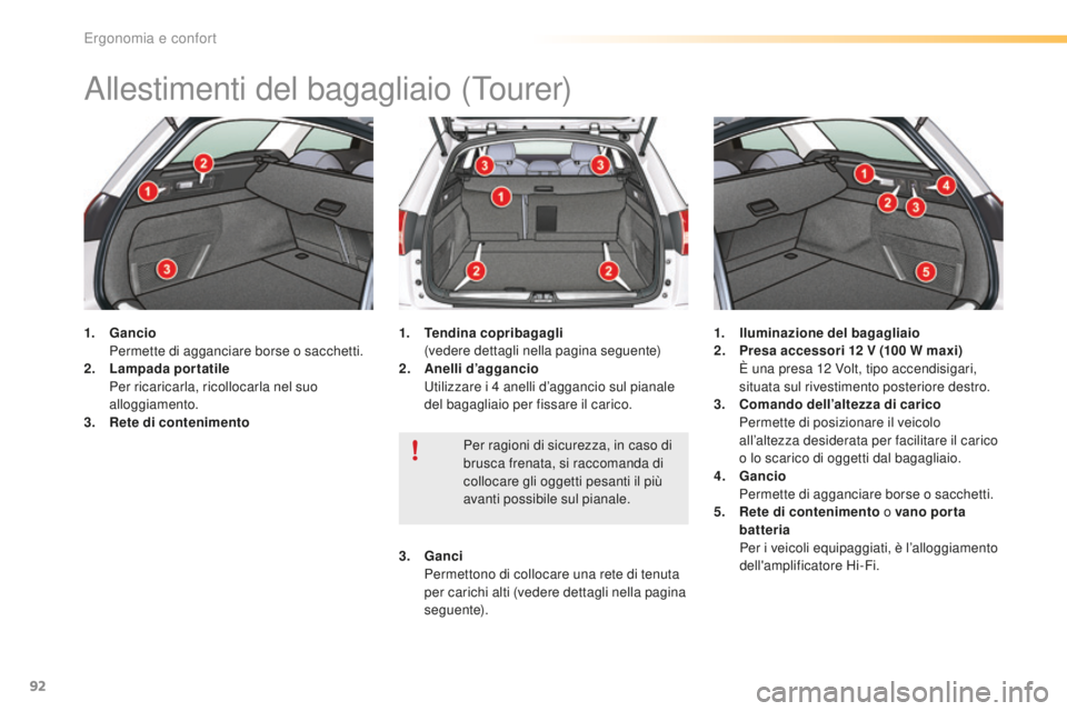CITROEN C5 2016 Libretti Di Uso E manutenzione (in Italian) 92
C5_it_Chap03_ergo-et-confort_ed01-2015
allestimenti del bagagliaio (Tourer)
1. Gancio Pe
rmette di agganciare borse o sacchetti.
2.
L
ampada portatile
Pe
r ricaricarla, ricollocarla nel suo CITROEN C5 2016 Libretti Di Uso E manutenzione (in Italian) 92
C5_it_Chap03_ergo-et-confort_ed01-2015
allestimenti del bagagliaio (Tourer)
1. Gancio Pe
rmette di agganciare borse o sacchetti.
2.
L
ampada portatile
Pe
r ricaricarla, ricollocarla nel suo
