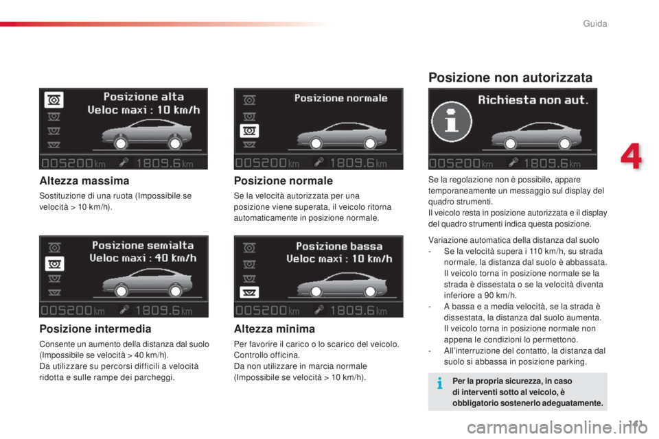 CITROEN C5 2015 Libretti Di Uso E manutenzione (in Italian) 141
C5_it_Chap04_conduite_ed01-2014
Posizione non autorizzata
se la regolazione non è possibile, appare
temporaneamente un messaggio sul display del
quadro strumenti.
il v
eicolo resta in posizione CITROEN C5 2015 Libretti Di Uso E manutenzione (in Italian) 141
C5_it_Chap04_conduite_ed01-2014
Posizione non autorizzata
se la regolazione non è possibile, appare
temporaneamente un messaggio sul display del
quadro strumenti.
il v
eicolo resta in posizione