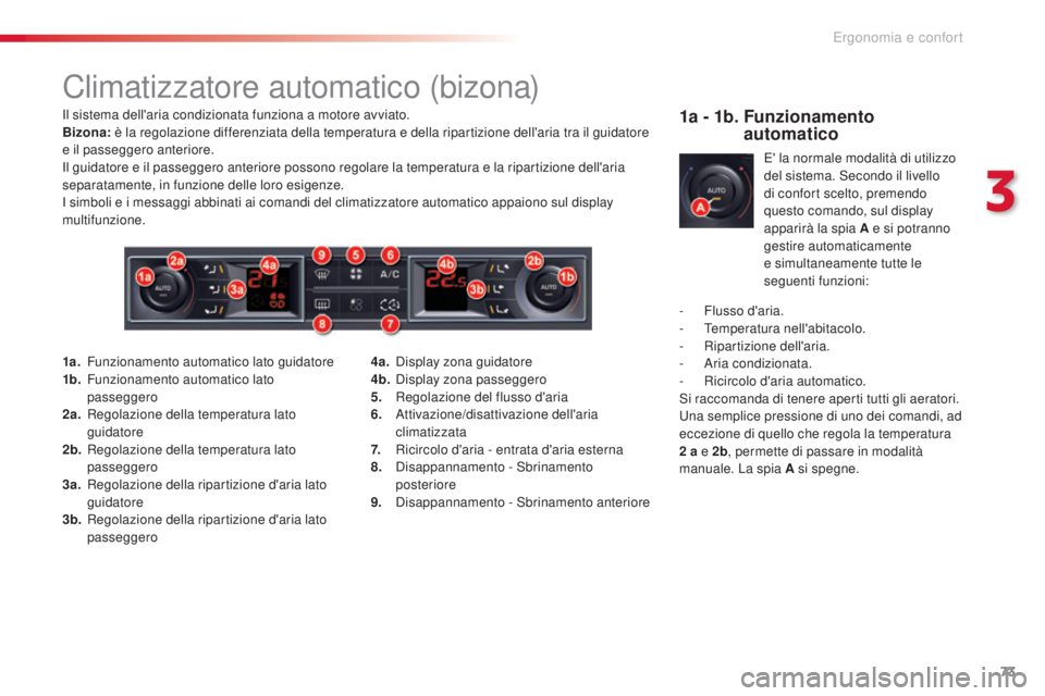 CITROEN C5 2015  Libretti Di Uso E manutenzione (in Italian) 73
C5_it_Chap03_ergo-et-confort_ed01-2014
Climatizzatore automatico (bizona)
il sistema dell'aria condizionata funziona a motore avviato.
Bizona: è la regolazione differenziata della temperatura 