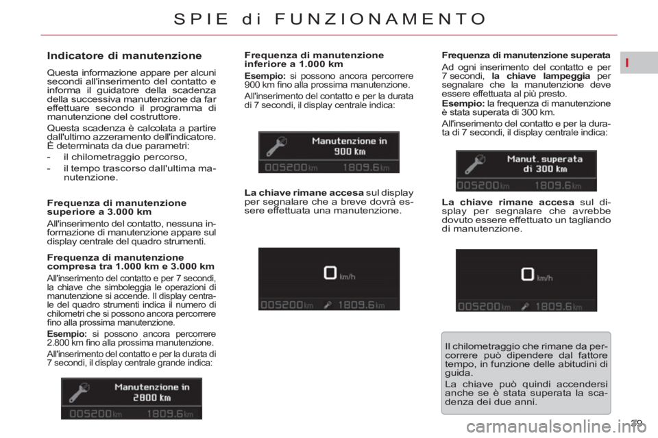 CITROEN C5 2014 Libretti Di Uso E manutenzione (in Italian) I
39
SPIE di FUNZIONAMENTO
Indicatore di manutenzione
Questa informazione appare per alcuni
secondi allinserimento del contatto e
informa il guidatore della scadenza
della success CITROEN C5 2014 Libretti Di Uso E manutenzione (in Italian) I
39
SPIE di FUNZIONAMENTO
Indicatore di manutenzione
Questa informazione appare per alcuni
secondi allinserimento del contatto e
informa il guidatore della scadenza
della success
