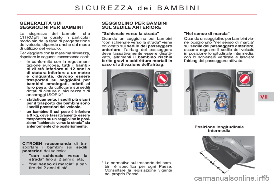 CITROEN C5 2012  Libretti Di Uso E manutenzione (in Italian) VII
107 
SICUREZZA dei BAMBINI
   
*  
  
La normativa sul trasporto dei bam-
bini è speciﬁ ca per ogni Paese. 
Consultare la legislazione vigente 
nel proprio Paese.  
 
 
 
 
 
 
 
 
 
 
 
 
GENE