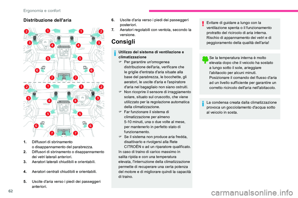 CITROEN C5 AIRCROSS 2020 Libretti Di Uso E manutenzione (in Italian) 62
Distribuzione dell'aria6.Uscite d'aria verso i piedi dei passeggeri
posteriori.
7. Aeratori regolabili con ventola, secondo la
versione.
Consigli
1.Diffusori di sbrinamento
o
disappan CITROEN C5 AIRCROSS 2020 Libretti Di Uso E manutenzione (in Italian) 62
Distribuzione dell'aria6.Uscite d'aria verso i piedi dei passeggeri
posteriori.
7. Aeratori regolabili con ventola, secondo la
versione.
Consigli
1.Diffusori di sbrinamento
o
disappan