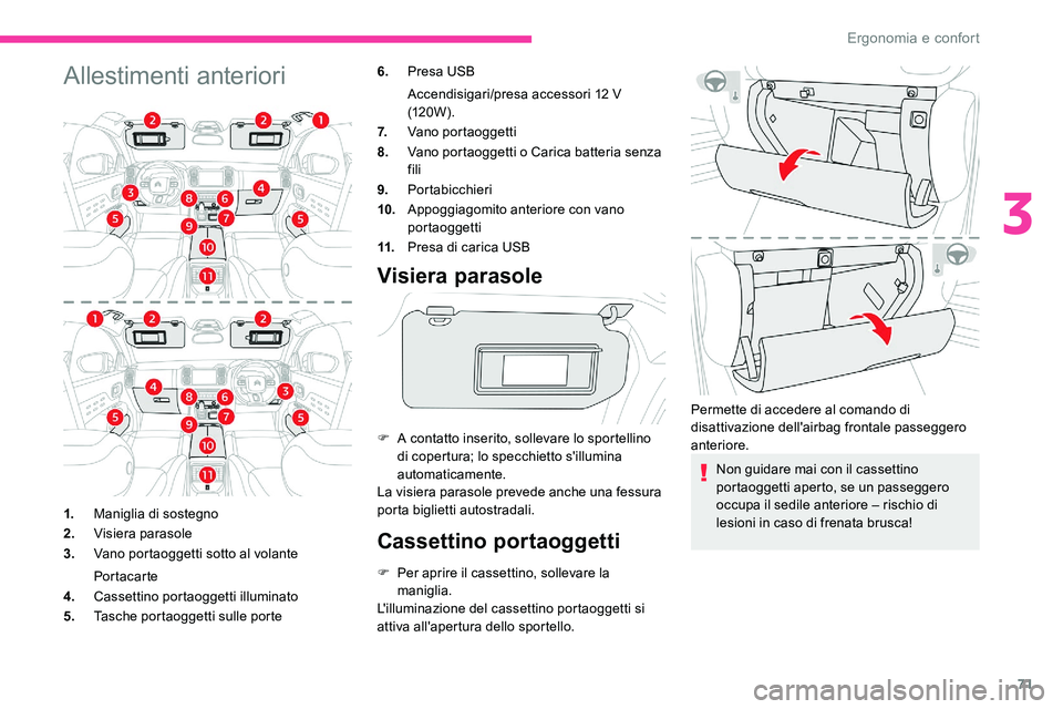 CITROEN C5 AIRCROSS 2020 Libretti Di Uso E manutenzione (in Italian) 71
Allestimenti anteriori6.Presa USB
Accendisigari/presa accessori 12
V
(120W).
7. Vano portaoggetti
8. Vano portaoggetti o
Carica batteria senza
fili
9. Portabicchieri
10. Appoggiagomito anter CITROEN C5 AIRCROSS 2020 Libretti Di Uso E manutenzione (in Italian) 71
Allestimenti anteriori6.Presa USB
Accendisigari/presa accessori 12
V
(120W).
7. Vano portaoggetti
8. Vano portaoggetti o
Carica batteria senza
fili
9. Portabicchieri
10. Appoggiagomito anter