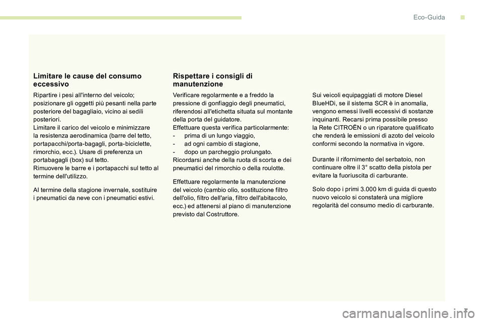 CITROEN C5 AIRCROSS 2020 Libretti Di Uso E manutenzione (in Italian) 7
Limitare le cause del consumo
eccessivo
Ripartire i pesi all'interno del veicolo;
posizionare gli oggetti più pesanti nella parte
posteriore del bagagliaio, vicino ai sedili
posteriori.
Lim CITROEN C5 AIRCROSS 2020 Libretti Di Uso E manutenzione (in Italian) 7
Limitare le cause del consumo
eccessivo
Ripartire i pesi all'interno del veicolo;
posizionare gli oggetti più pesanti nella parte
posteriore del bagagliaio, vicino ai sedili
posteriori.
Lim