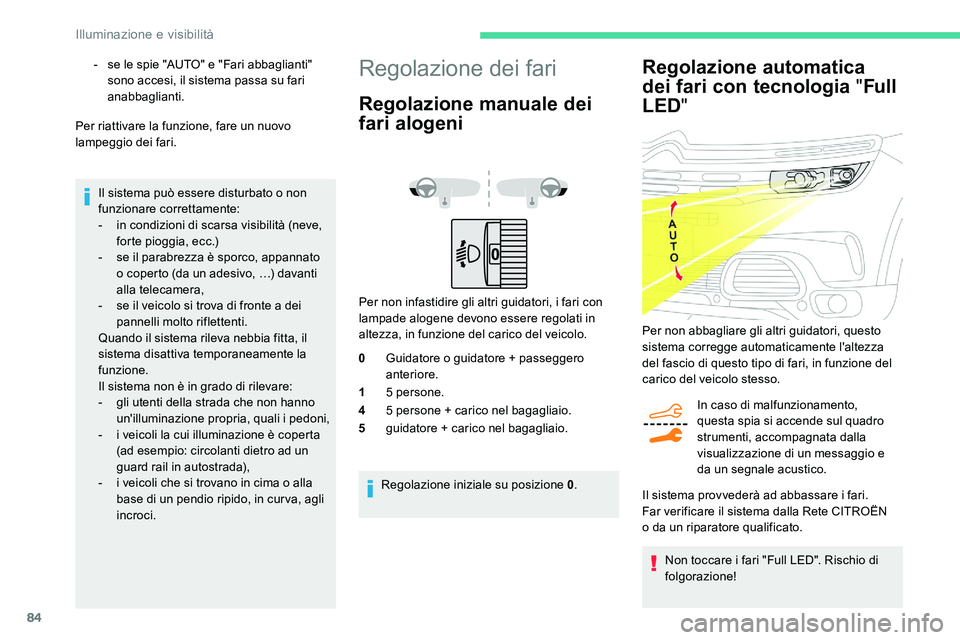 CITROEN C5 AIRCROSS 2020 Libretti Di Uso E manutenzione (in Italian) 84
Regolazione automatica
dei fari con tecnologia "Full
LED "
In caso di malfunzionamento,
questa spia si accende sul quadro
strumenti, accompagnata dalla
visualizzazione di un messaggio CITROEN C5 AIRCROSS 2020 Libretti Di Uso E manutenzione (in Italian) 84
Regolazione automatica
dei fari con tecnologia "Full
LED "
In caso di malfunzionamento,
questa spia si accende sul quadro
strumenti, accompagnata dalla
visualizzazione di un messaggio