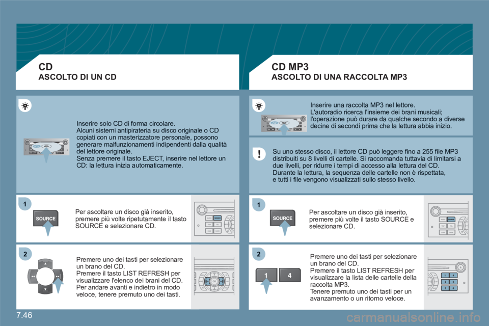 CITROEN C6 2012 Libretti Di Uso E manutenzione (in Italian) 7.46
11
22
11
22
Inserire solo CD di forma circolare.
Alcuni sistemi antipirateria su disco originale o CDcopiati con un masterizzatore personale, possonogenerare malfunzionamenti indipendenti dall CITROEN C6 2012 Libretti Di Uso E manutenzione (in Italian) 7.46
11
22
11
22
Inserire solo CD di forma circolare.
Alcuni sistemi antipirateria su disco originale o CDcopiati con un masterizzatore personale, possonogenerare malfunzionamenti indipendenti dall