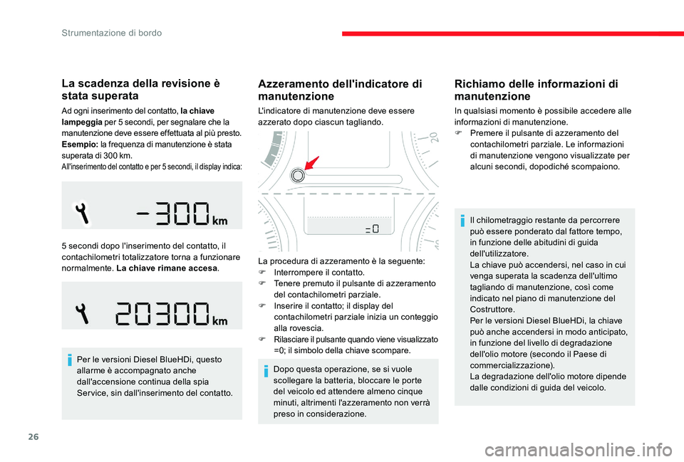CITROEN C-ELYSÉE 2017 Libretti Di Uso E manutenzione (in Italian) 26
La scadenza della revisione è
stata superata
Ad ogni inserimento del contatto, la chiave
lampeggia per 5 secondi, per segnalare che la
manutenzione deve essere effettuata al più presto.
Esempi CITROEN C-ELYSÉE 2017 Libretti Di Uso E manutenzione (in Italian) 26
La scadenza della revisione è
stata superata
Ad ogni inserimento del contatto, la chiave
lampeggia per 5 secondi, per segnalare che la
manutenzione deve essere effettuata al più presto.
Esempi