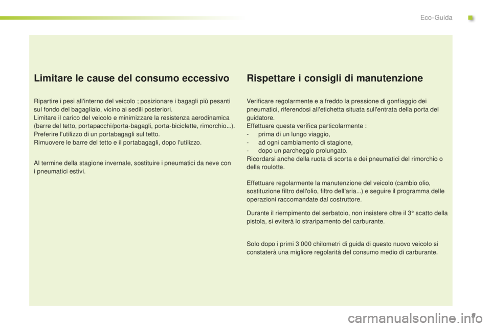 CITROEN C-ELYSÉE 2016 Libretti Di Uso E manutenzione (in Italian) 9
Limitare le cause del consumo eccessivo
Ripartire i pesi all'interno del veicolo ; posizionare i bagagli più pesanti
sul fondo del bagagliaio, vicino ai sedili posteriori.
Limitare il carico d CITROEN C-ELYSÉE 2016 Libretti Di Uso E manutenzione (in Italian) 9
Limitare le cause del consumo eccessivo
Ripartire i pesi all'interno del veicolo ; posizionare i bagagli più pesanti
sul fondo del bagagliaio, vicino ai sedili posteriori.
Limitare il carico d
