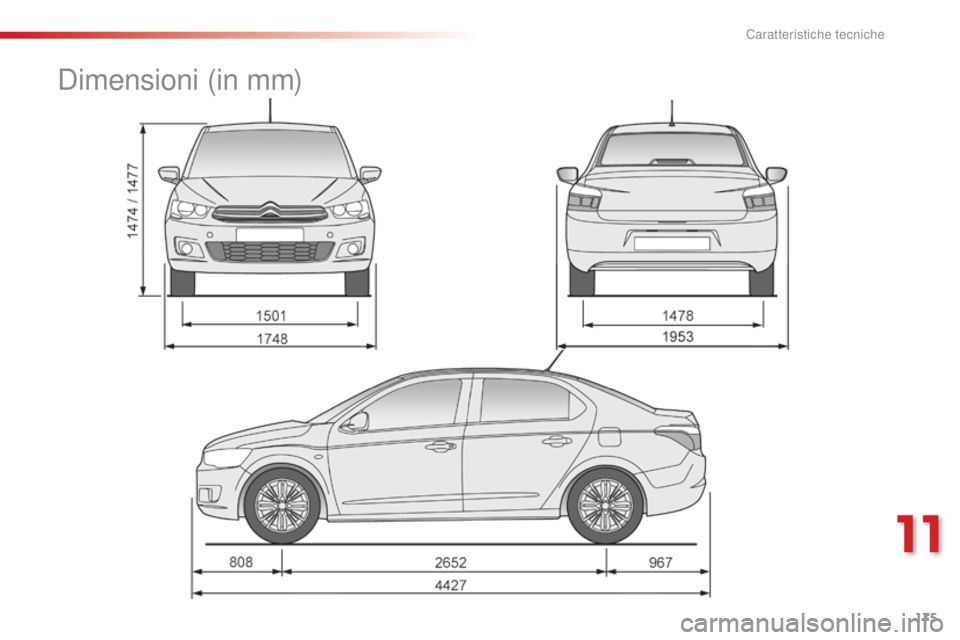 CITROEN C-ELYSÉE 2016 Libretti Di Uso E manutenzione (in Italian) 175
dimensioni (in mm)
11
Caratteristiche tecniche CITROEN C-ELYSÉE 2016 Libretti Di Uso E manutenzione (in Italian) 175
dimensioni (in mm)
11
Caratteristiche tecniche
