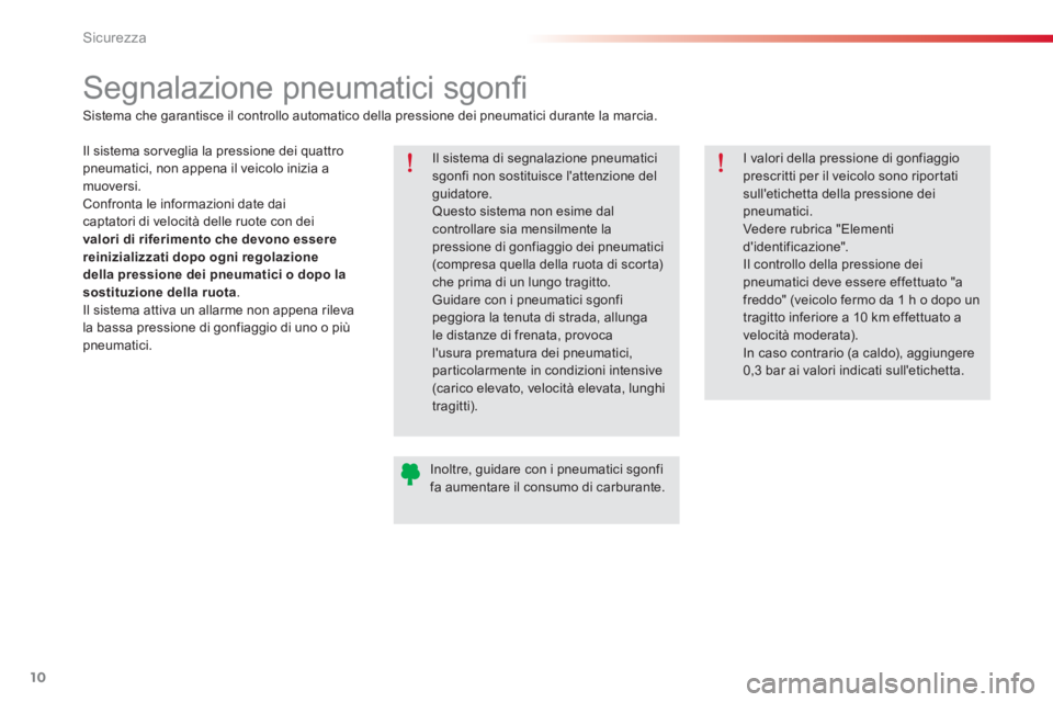 CITROEN C-ELYSÉE 2016 Libretti Di Uso E manutenzione (in Italian) 10
Sicurezza
Segnalazione pneumatici sgonfi
Il sistema di segnalazione pneumatici
sgonfi non sostituisce lattenzione del
guidatore.
Questo sistema non esime dal
controllar CITROEN C-ELYSÉE 2016 Libretti Di Uso E manutenzione (in Italian) 10
Sicurezza
Segnalazione pneumatici sgonfi
Il sistema di segnalazione pneumatici
sgonfi non sostituisce lattenzione del
guidatore.
Questo sistema non esime dal
controllar