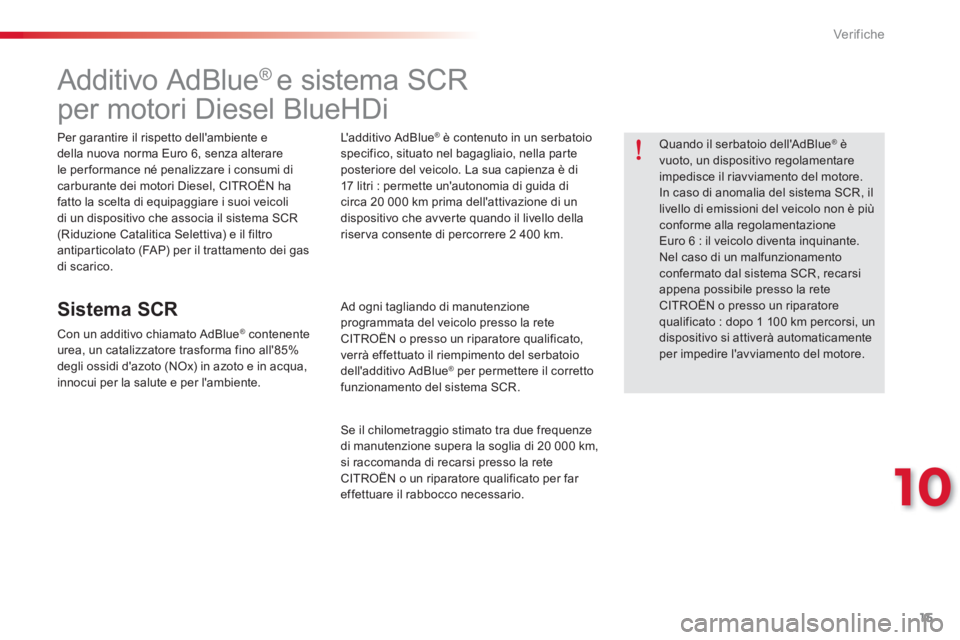CITROEN C-ELYSÉE 2016  Libretti Di Uso E manutenzione (in Italian) 15
10
Ver if ic he
   
 
 
 
 
 
 
 
 
 
 
 
 
 
 
 
 
 
Additivo AdBlue ®  
e sistema SCR   
per motori Diesel BlueHDi  
 
 
Per garantire il rispetto dellambiente e 
della nuova norma Euro 6, senz