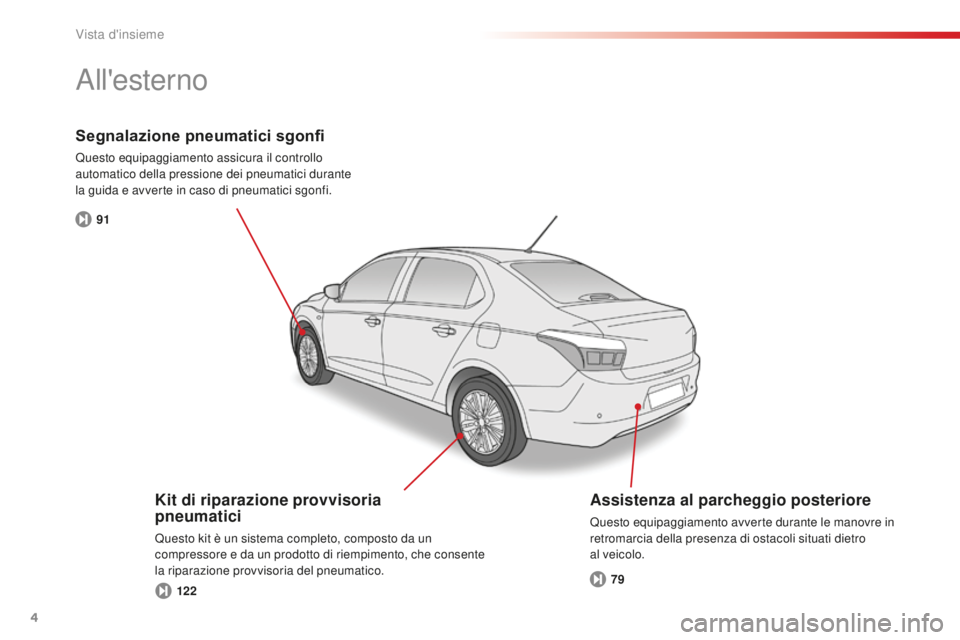 CITROEN C-ELYSÉE 2016 Libretti Di Uso E manutenzione (in Italian) 4
C-Elysee_it_Chap00b_vue-ensemble_ed01-2014
91122 79
Segnalazione pneumatici sgonfi
Questo equipaggiamento assicura il controllo
automatico della pressione dei pneumatici durante
la guida e avverte CITROEN C-ELYSÉE 2016 Libretti Di Uso E manutenzione (in Italian) 4
C-Elysee_it_Chap00b_vue-ensemble_ed01-2014
91122 79
Segnalazione pneumatici sgonfi
Questo equipaggiamento assicura il controllo
automatico della pressione dei pneumatici durante
la guida e avverte