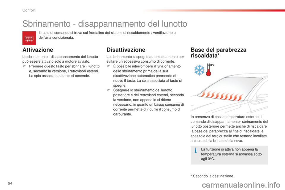 CITROEN C-ELYSÉE 2016 Libretti Di Uso E manutenzione (in Italian) 54
sbrinamento - disappannamento del lunotto
il tasto di comando si trova sul frontalino dei sistemi di riscaldamento / ventilazione o
dell'aria condizionata.
Attivazione
Lo sbrinamento - disappa CITROEN C-ELYSÉE 2016 Libretti Di Uso E manutenzione (in Italian) 54
sbrinamento - disappannamento del lunotto
il tasto di comando si trova sul frontalino dei sistemi di riscaldamento / ventilazione o
dell'aria condizionata.
Attivazione
Lo sbrinamento - disappa