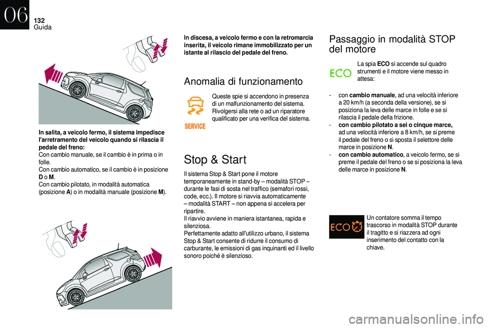 CITROEN DS3 2018 Libretti Di Uso E manutenzione (in Italian) 132
Anomalia di funzionamento
Queste spie si accendono in presenza
di un malfunzionamento del sistema.
Rivolgersi alla rete o ad un riparatore
qualificato per una verifica del sistema.
Stop & Star CITROEN DS3 2018 Libretti Di Uso E manutenzione (in Italian) 132
Anomalia di funzionamento
Queste spie si accendono in presenza
di un malfunzionamento del sistema.
Rivolgersi alla rete o ad un riparatore
qualificato per una verifica del sistema.
Stop & Star